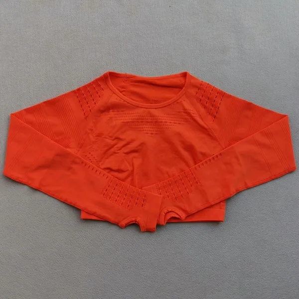 Orange top Женский спортивный костюм из 2 предметов, бесшовные леггинсы+ укороченные рубашки, одежда для спортзала, комплект для тренировок, йоги, Женский комплект с длинным рукавом для фитнеса, спортивный костюм - Цвет: Orange top