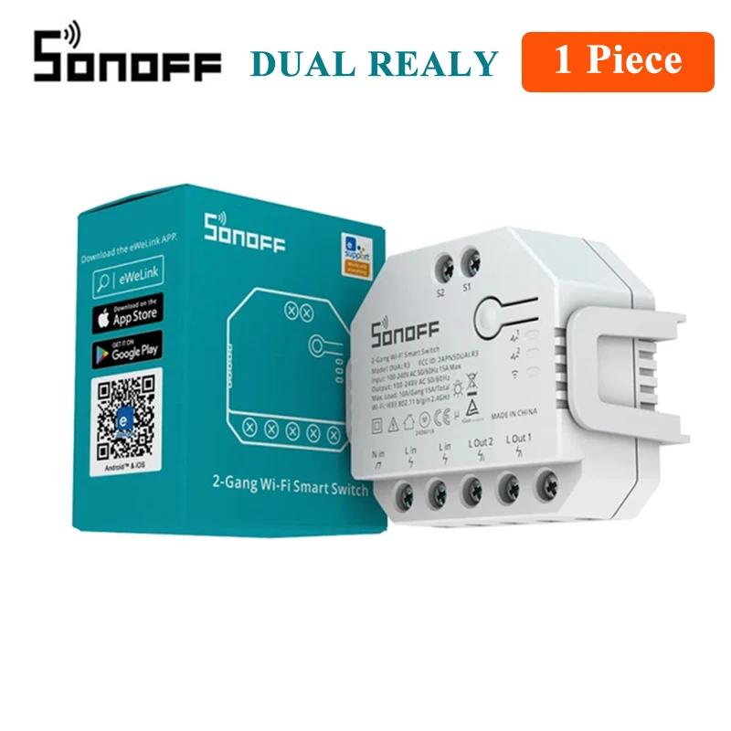 SONOFF DualR3 DIY Wifi Smart Switch 2 Gang DUAL R3 Module Power Metering eWeLink APP Remote Control Alexa Google Home Siri Voice 