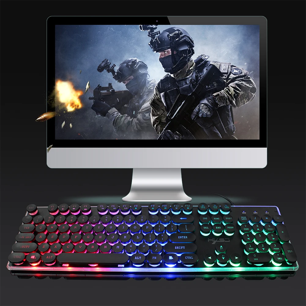 HXSJ V300Y игровая клавиатура с разноцветной подсветкой мышь RGB светящаяся USB