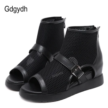 

Gdgydh Fashion Mesh Ankle Open Toe Boots Women Hollow Out European Shoes Brands Female Short Boots With Zipper Spring Vintage