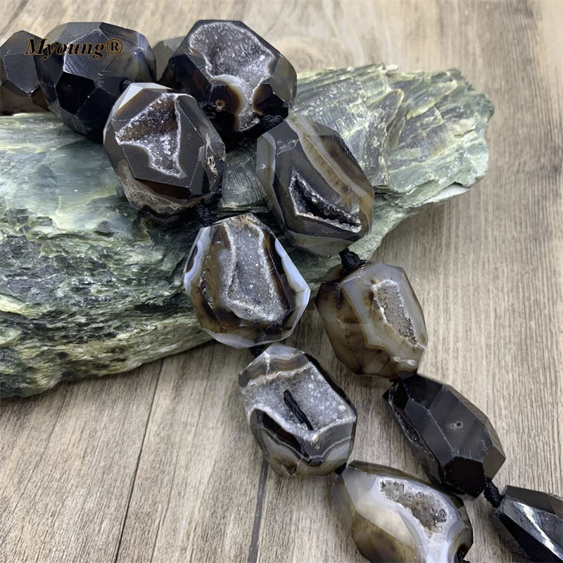 큰 파란색 마노 Geode 커팅 너 겟 펜 던 트 구슬, Drusy 스톤 비즈 DIY 쥬얼리 만들기 MY211048