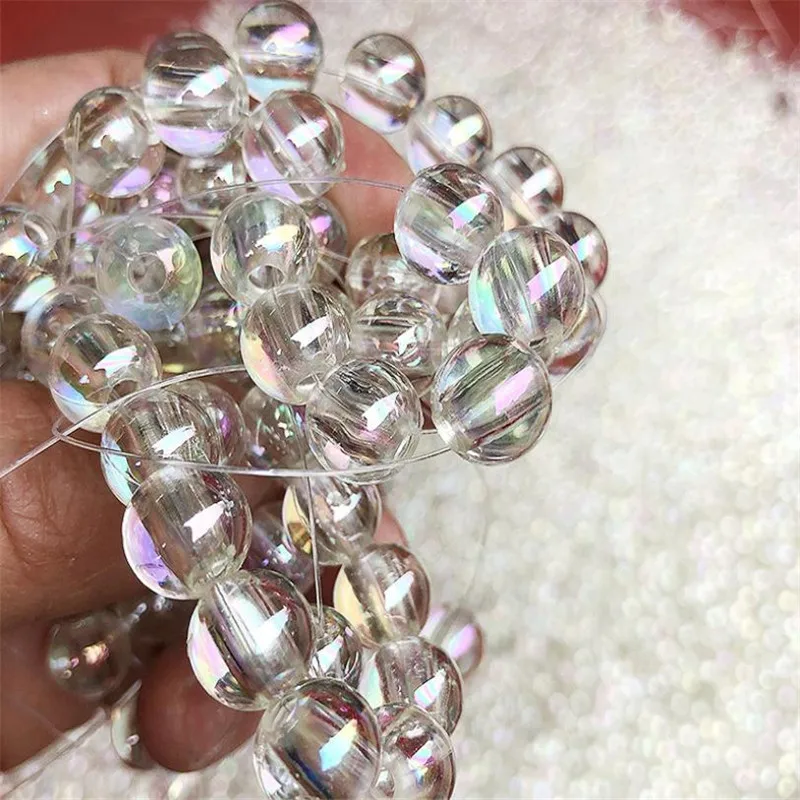 Cuentas redondas de bolas de goma acrílicas para niñas, aretes, pulseras y color AB, Blanco claro, 6mm, 8mm, 10mm, 12mm, 14mm|cuentas| - AliExpress