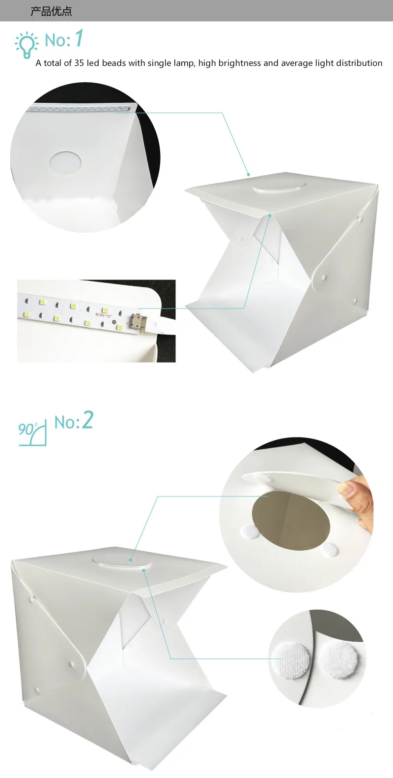 2 color LED mini studio button folding portable soft light box 40cm small LED mini photography