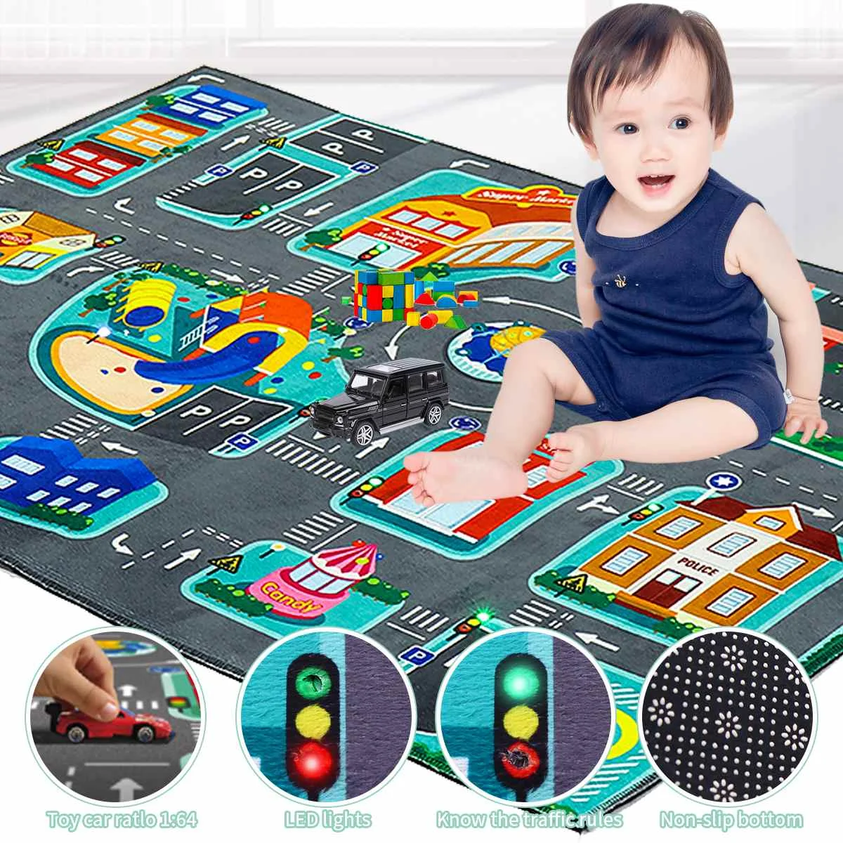 100x75 см светодиодный детский игровой коврик, детский игровой коврик, 3D нескользящий игровой коврик для ползания, детский коврик, игрушечный коврик, коврик для гостиной, Декор