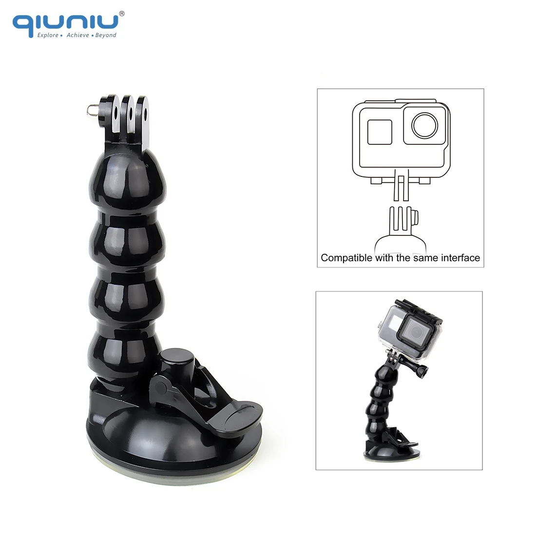 QIUNIU автомобильный адаптер на присоске с гибким креплением на присоске с держателем для телефона для GoPro Hero 7 6 5 для DJI Osmo аксессуары для экшн-телефона
