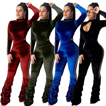 

Winter Women's Set Tracksuit Velvet Sequined Full Sleeve Top Pencil Pants Suit Two Piece Set Sexy Clubwear Party Women Outfits