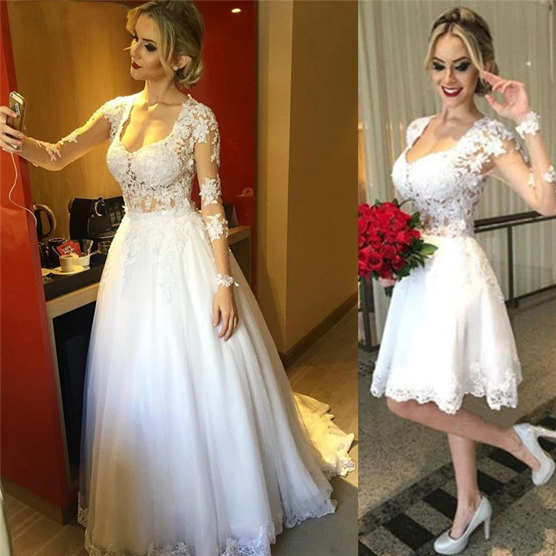longa, vestido de casamento com renda, destacável, ilusão, de princesa, 2019 n