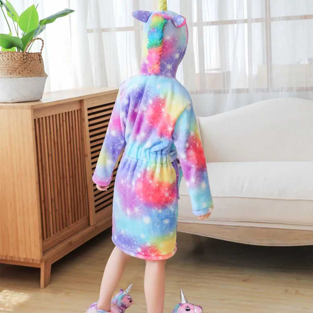 short sleeve baby nightgown 4 6 8 10 12 Y Baby Girls Robe for Kids Pajamas Unicorn Bath Robes Winter Warm Purple Rainbow Hooded Sleepwear Birthday Party Pjs sleepwear for baby boy