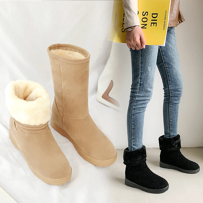 Women winter snow boots warm short plush boots for women Round Toe winter shoes student footwear And calf suede women's boots