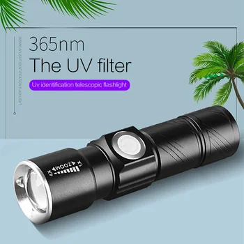 

LED UV Flashlight USB Rechargeable 3 Mode Ultraviolet Torch Mini UV Black Light Pet Urine Stains Detector Scorpion Hunting