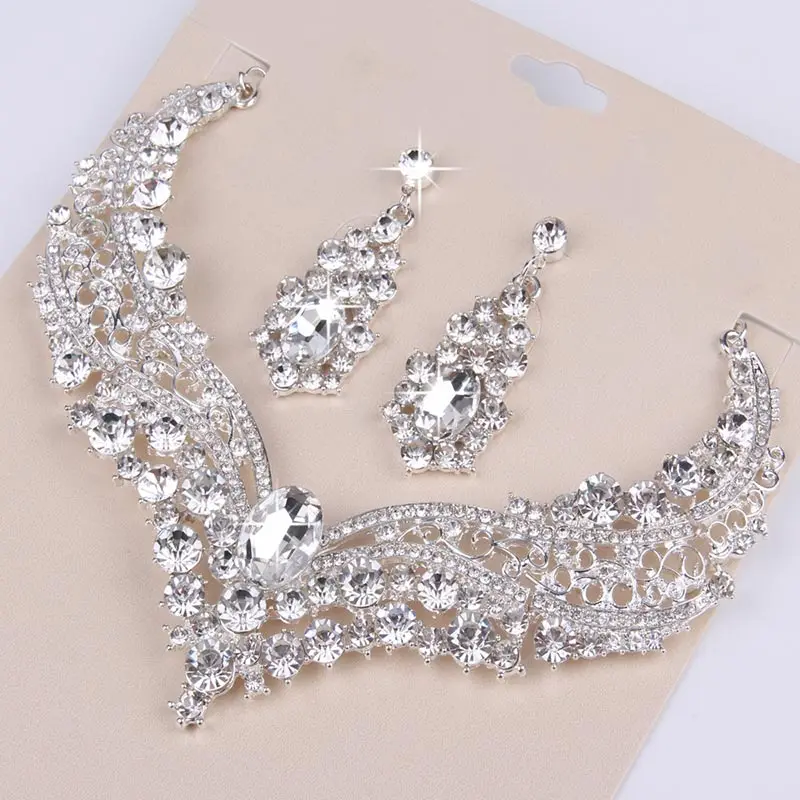 3Pcs/Set Women Crystal Necklace Earrings for Bridal Jewelry Sets,Crystal Jewelry Sets