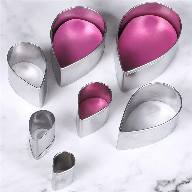 Fondant Cake Mold Stainless Steel Creative Water Drop Rose Flower Leaves Pastry Mould Biscuit Candy Decorating Tools 7Pcs/Set baking mold baking decorating tools
