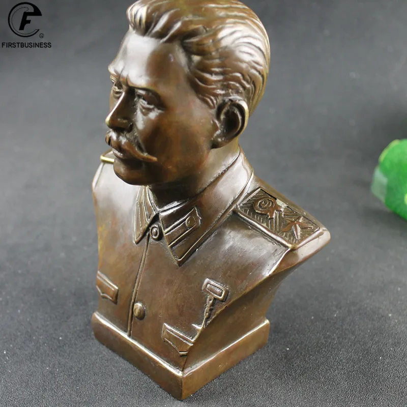 Antique Brass Russian Great Man Leader Joseph Stalin Bust Bronze Statue BIG Figurines Retro Copper Desktop Ornament Decor Crafts 5