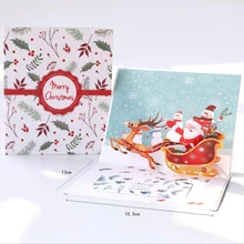 10 шт./лот) 3D всплывающий Рождественский Санта поздравительная лазерная резка "Счастливого Рождества" Олень красный золотой подарок карты с конвертом C9008