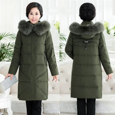 XL-13XL пуховик для женщин зимнее плотное пальто с капюшоном для женщин среднего возраста супер большой размер белый утиный пух пальто 868 - Цвет: green