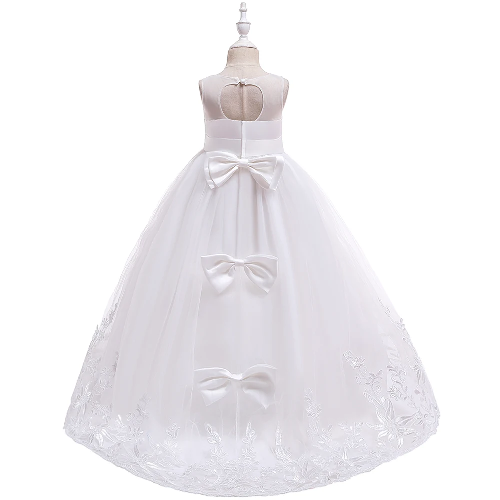 Кружевное платье принцессы с цветочным узором для первого причастия для девочек; свадебное платье для малышей; Вечернее Длинное Элегантное праздничное платье; костюм; детское платье для девочек