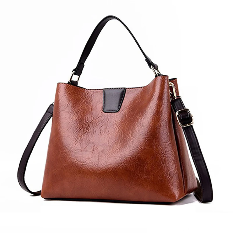 

Solid Color Women's Handbags vintage Soft PU Leather Casual Tote Large-capacity Female Shoulder Bag With 2 Shoulder Straps