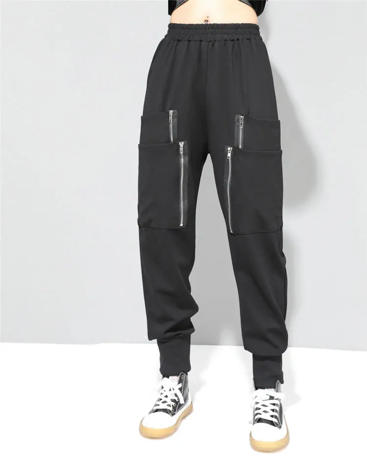 XITAO плиссированные черные женские брюки-карго модные новые Осенние эластичные талии Карманы Свободные Элегантные длинные брюки WLD2608