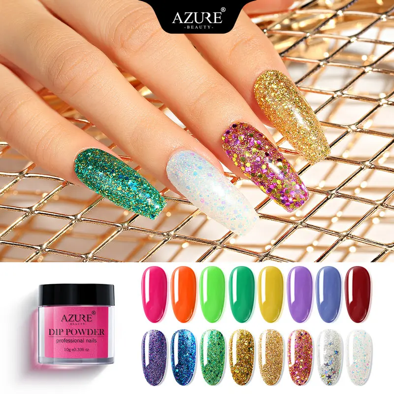 Azure beauty 63 шт./лот полный цвет набор Dip порошков блеск для ногтей термальное изменение Lumious эффект порошок Набор натуральный сухой Dip порошок