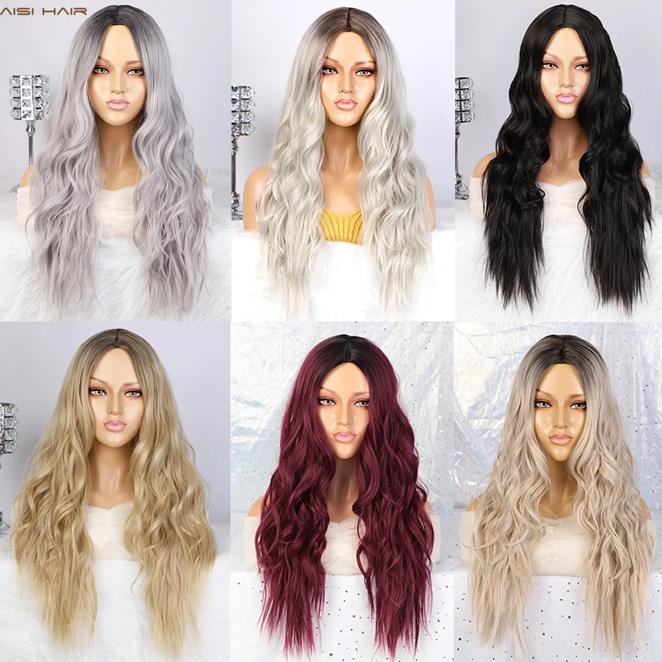 AISI HAIR длинные волнистые волосы Омбре белый парик серый/фиолетовый/красный
