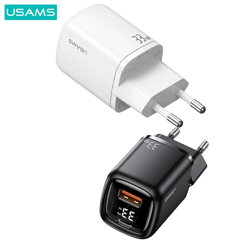 USAMS T46 33W USB Type C Charger Quick Charge PD+QC Digital Display Fast Charger USB C For iPhone Huawei Xiaomi Samsung Phones 12 v usb