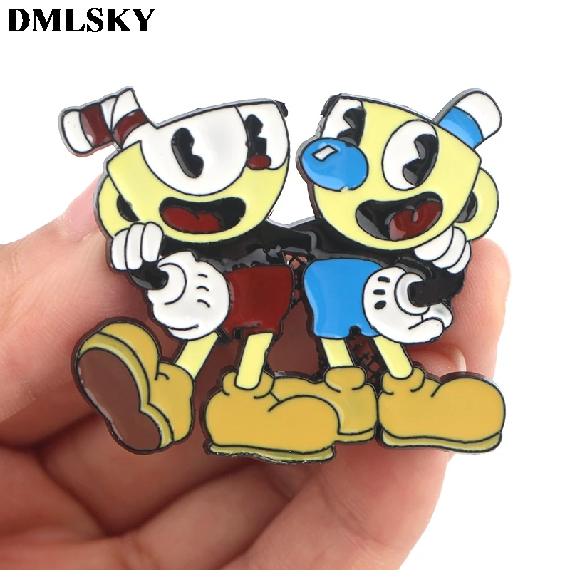 DMLSKY эмалированные Броши Cuphead для игр, Металлические Булавки, классные значки, булавки для шляпы, Мультяшные украшения для одежды, нагрудные булавки для галстука, подарки M4068