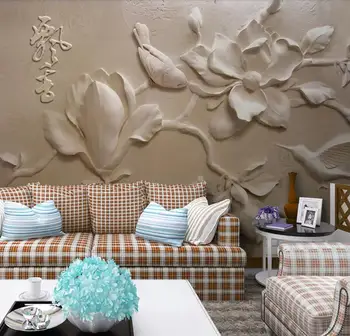 

CJSIR Custom Wallpaper Mural European 3D Embossed Magnolia Bird Background Wall Painting Wall Papers Home Decor 3d Wallpaper