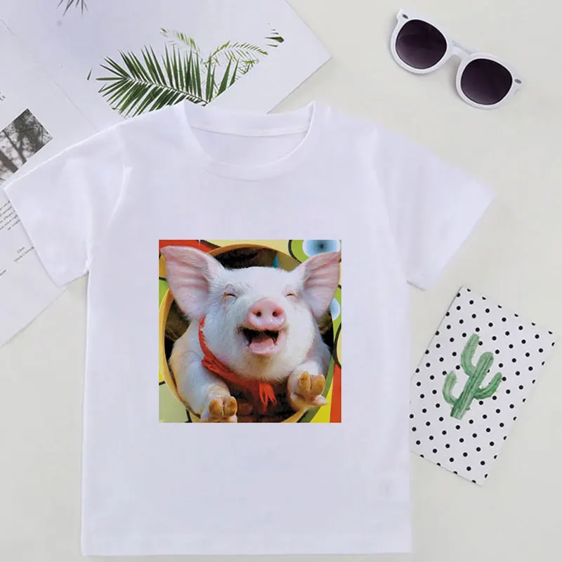 

Summer Harajuku Kids T-shirt Pig Chicken Cute Girl T Shirt Children 2021Kawaii Round Neck Boys Clothes Casual Girls Tops