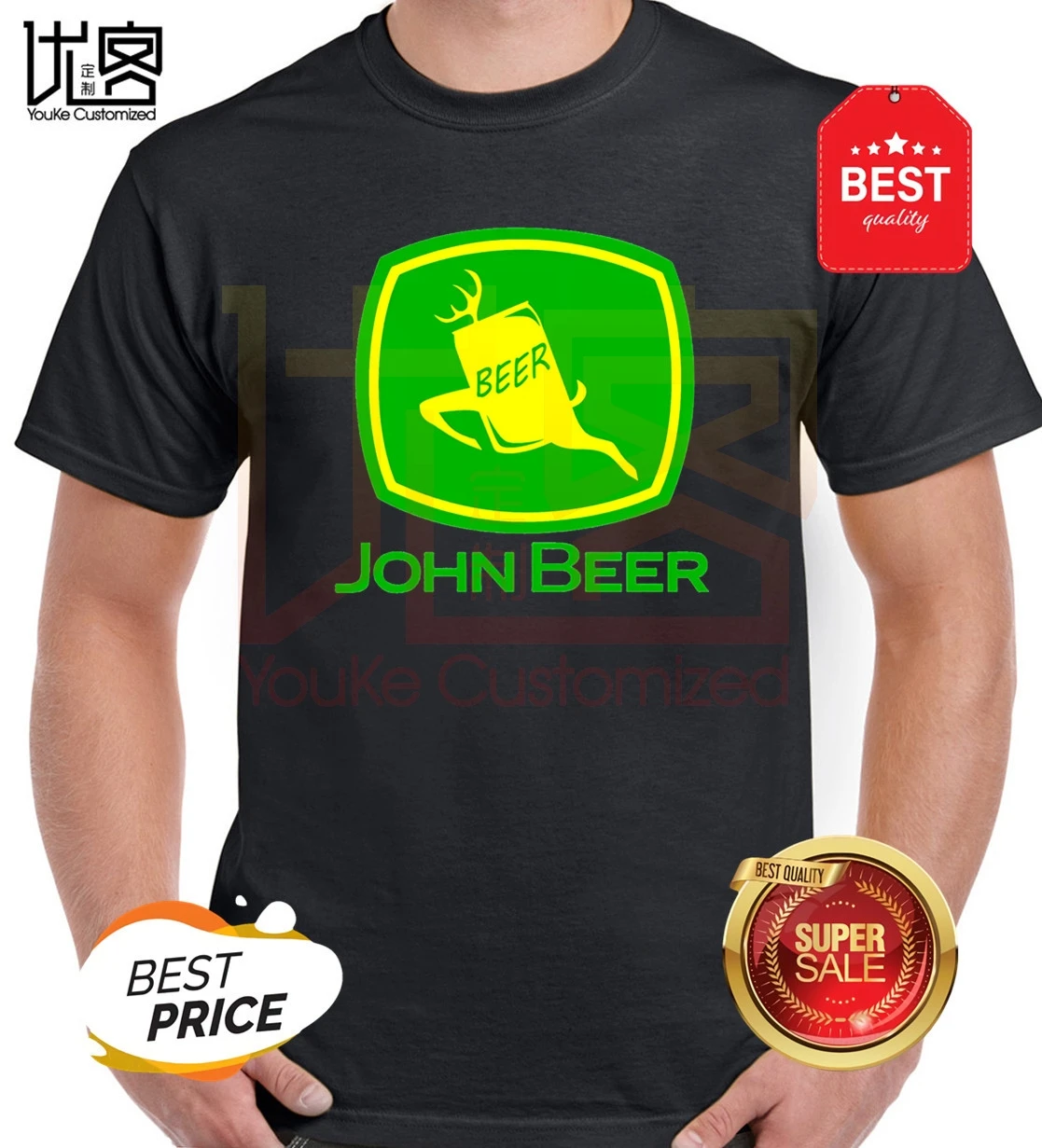 Print John Beer T-Shirt HOT Simple Splicing Deer Funny casual Tee Shirt parody Size S-3XL Crew Neck | Мужская одежда