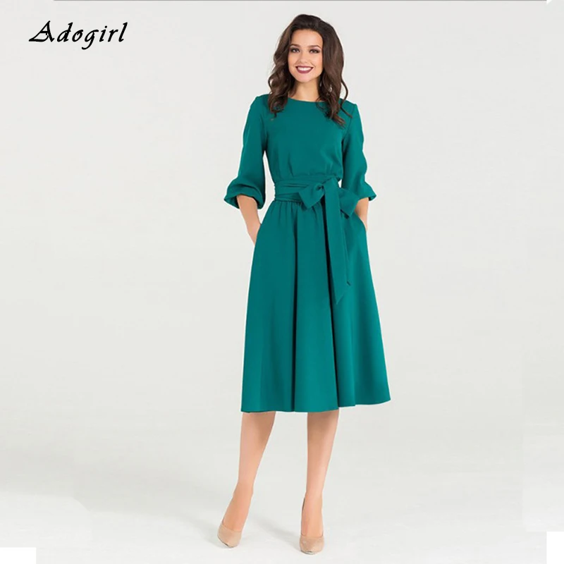 Vintage A-line Lace Up Women Dress Elegant O Neck Long Puff Sleeve Bandage Office Lady with Pockets Cotton Dress Vestidos Robe Vintage A-line Lace Up Women Dress Elegant O Neck Long Puff Sleeve Bandage Office Lady with Pockets Cotton Dress Vestidos Robe