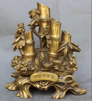 

ymying 1026++++++10" Chinese Brass Flower YuanBao FengShui Wealth Toad Hoptoad On Bamboo Statue