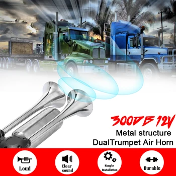 

Universal KKMOON 12V 24V 300DB Super Loud Dual Trumpet Air Horn Truck Air Horns Kit Speaker Trumpet for Car Van Boat Auto