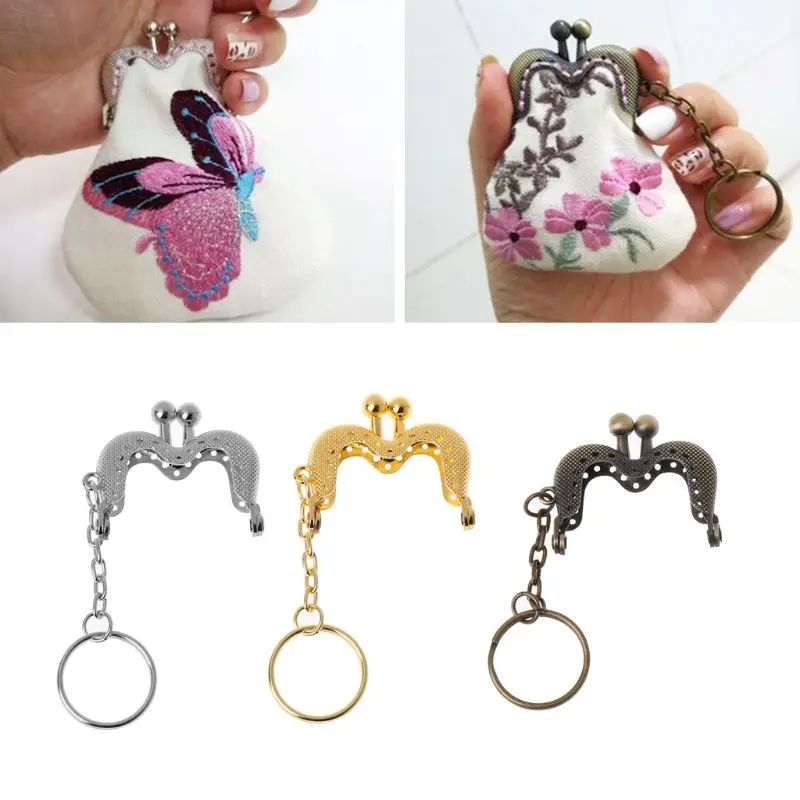 

1PC Iron Alloy Coin Purse Bag Arch Frame Kiss Clasp Lock With Key Ring DIY Craft 4cm M Shape