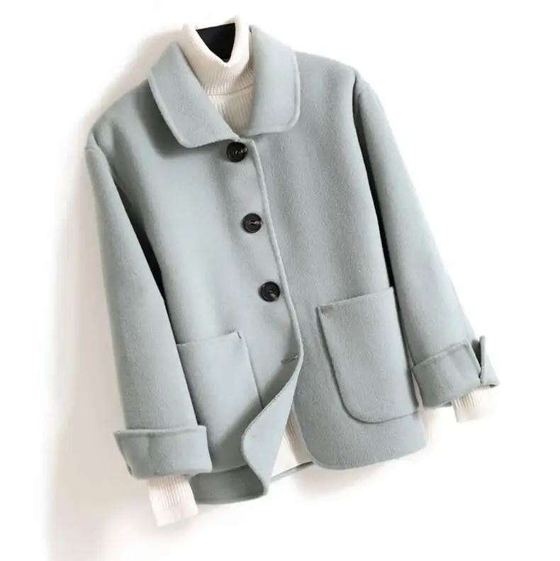 Осень и зима новые повседневные кашемировые пальто женские модные шерстяные куртки с длинным рукавом одноцветные короткие однобортные пальто - Цвет: 2