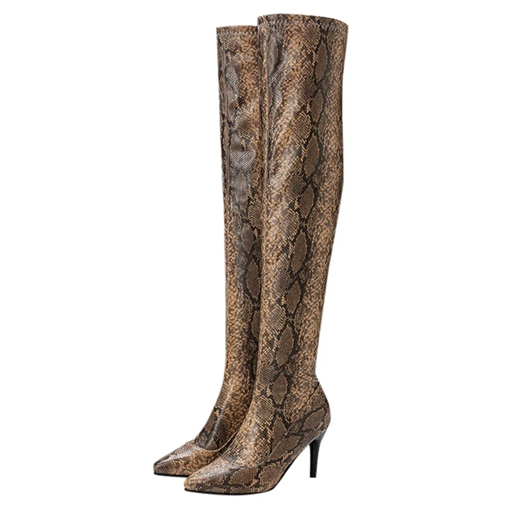 Over the knee Size36-43 Snake Boots For Women Autumn Pointed Fashion Sexy Boots Ladies Shoes Zipper