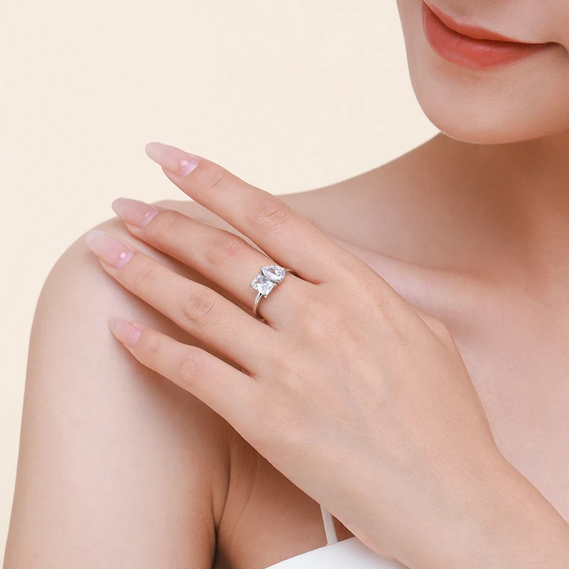 Silver Ring 925 Sterling Silver Square And Drop Shape Rings For Women Wedding Jewelry