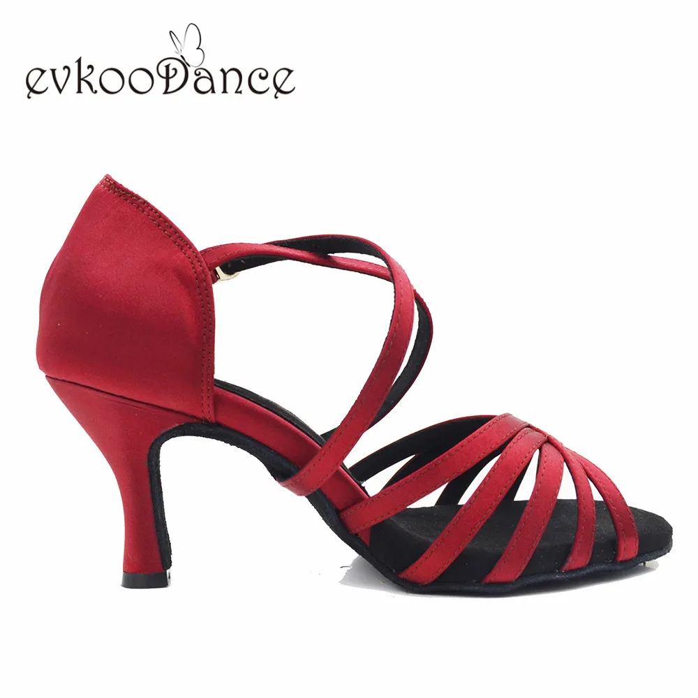 Evkoodance Size US4-12 DIY red color satin latin dance shoes Professional  heel height 7cm Ballroom Salsa Women Dancing Shoes 4