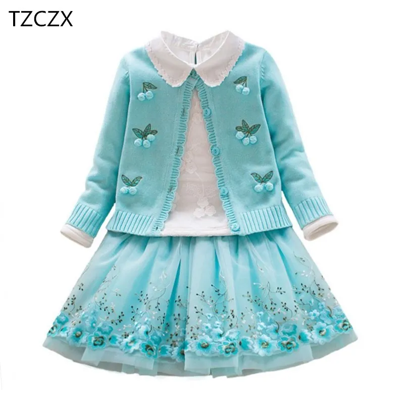 

Spring/Autumn Children girl's sets Princess skirt cotton three-piece suit children's sets cardigan sweater
