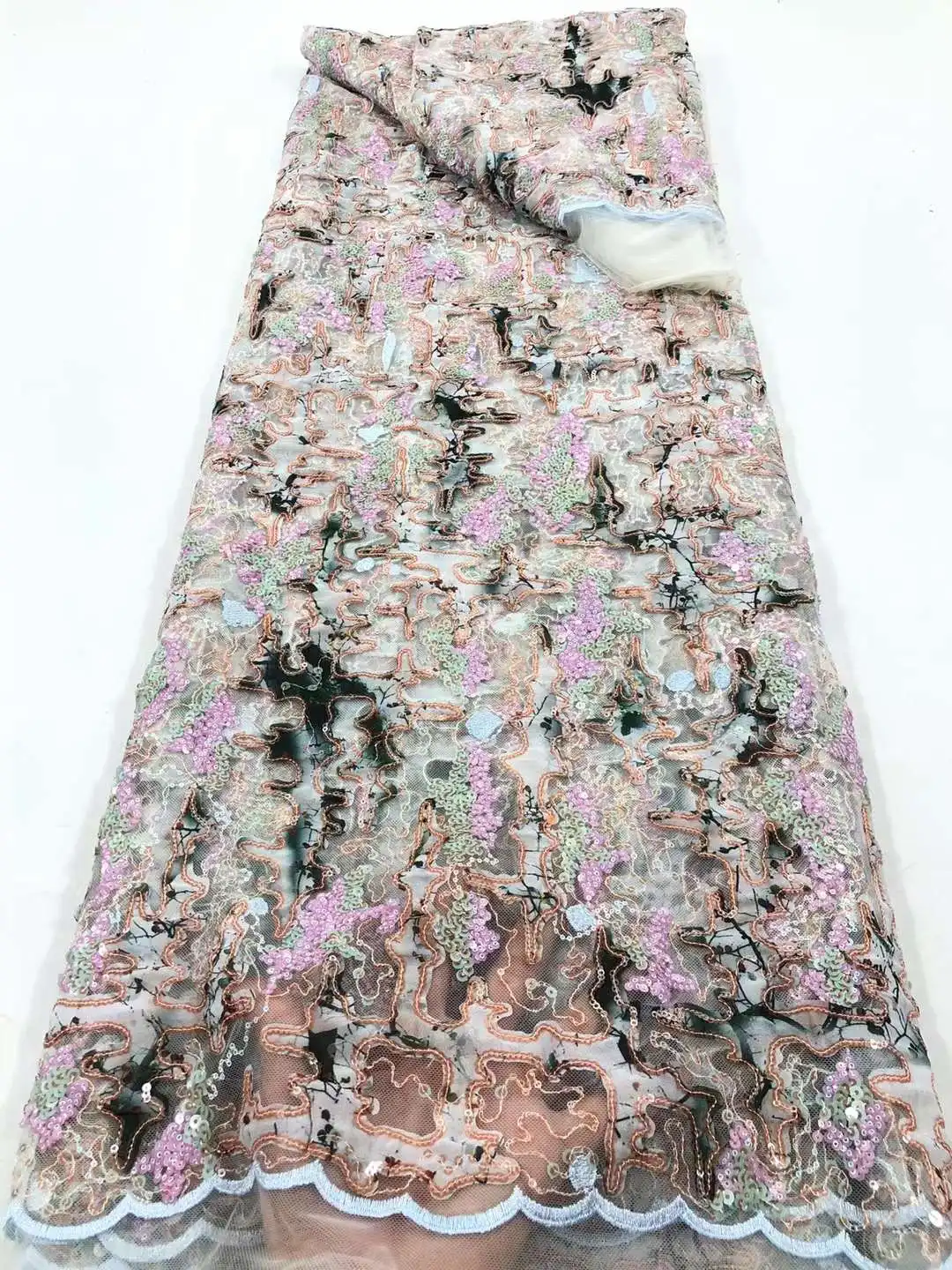 

5 yards sequined fabric with velvet Embroidery French tulle net lace Africa fabric for Party evening dress wedding dress
