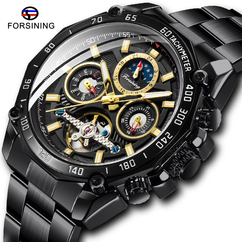 

Luxury Brand FORSINING Mens Sport Automatic Clock 3 Dial Calendar Display Multifunction Military Luminous Hands Wrist Watches
