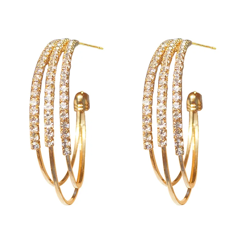 

UXN484 925 silver needle exaggerated geometry Earrings female metal high sense large earrings