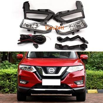 

1set Car Fog Lamp Assembly Kit For Nissan Rogue/X-Trial 2017 2018 Halogen Front Bumper Lamp Day Light With Switch Wire Bezel