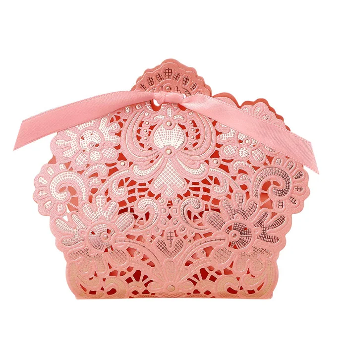 METABLE 30 шт лазерная резка серебряные блестящие коробки с бордовыми лентами сувенир для свадебной вечеринки, свадебные подарочные пакеты шоколадные конфеты - Цвет: pink