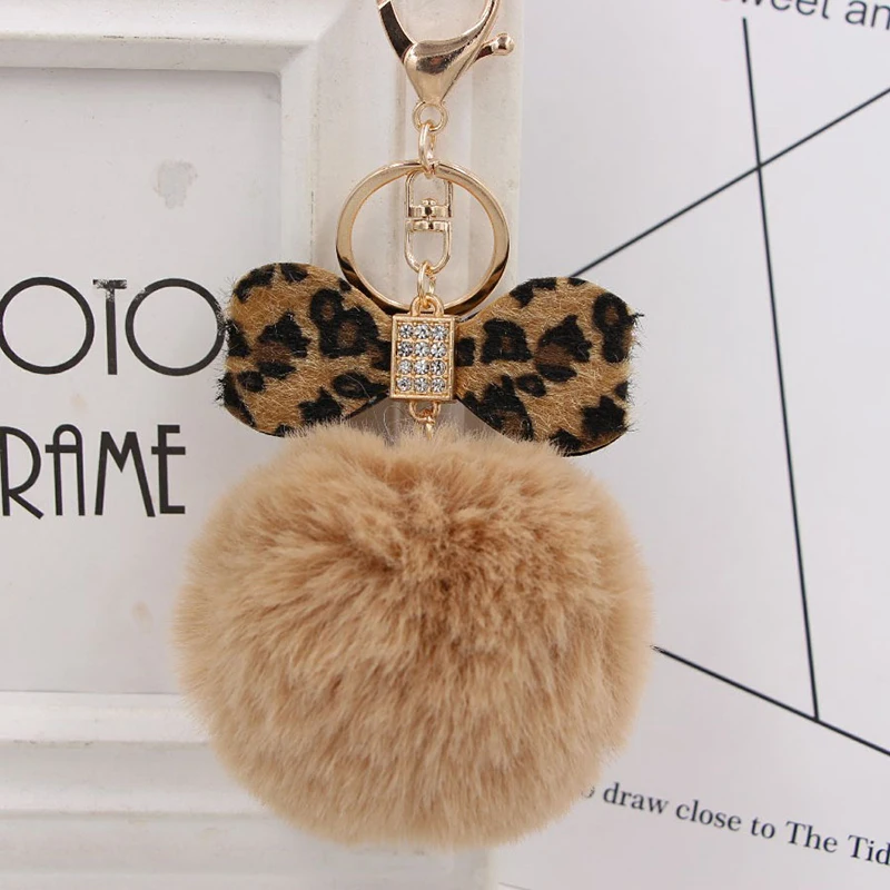 Explosion Style Sexy Leopard Bow Bag Fur Ball Keychain Girl Plush Car Creative Pendant Gift Soft Faux Rabbit | Украшения и