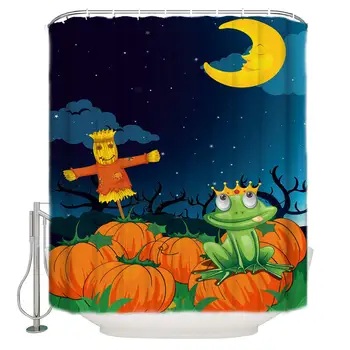 

Bathroom Shower Curtains Pumpkin Harvest Scarecrow Frog Waterproof Polyester Fabric Bath Curtain Set with Hooks
