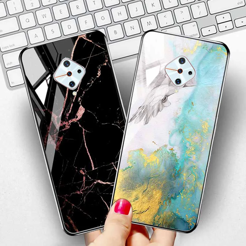 Мраморный чехол из закаленного стекла для Vivo Y11 2019 s роскошный силиконовый V17 S1 Pro