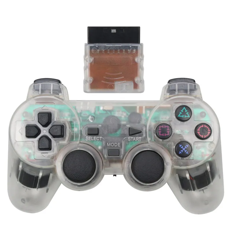 Беспроводной геймпад для sony PS2 контроллер для Playstation 2 Консоль джойстик полное колебание Shock Joypad Беспроводное управление - Цвет: Прозрачный