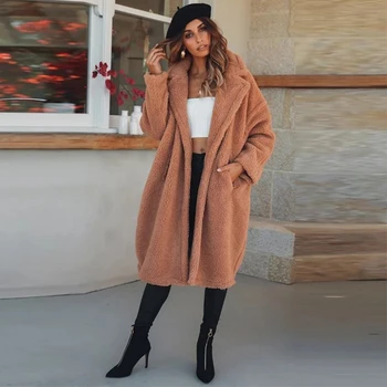 

Liva girl 2019 new teddy coat faux fur long coat women lamb fur coat