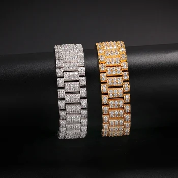 

New Design Hip Hop AAA CZ Stone Bling Iced Out Watch Band Bracelet Bangle for Men Charm Jewelry Gold Color