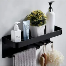 Полка Настенная для ванной комнаты Органайзер вешалка для полотенец шампунь для хранения черный серебряный крючок